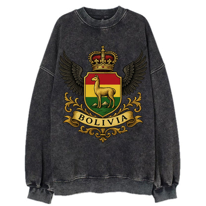 Bolivia Llama Emblem  - Vintage Sweatshirt - Black