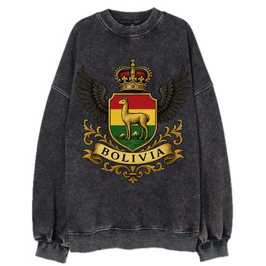 Bolivia Llama Emblem  - Vintage Sweatshirt - Black