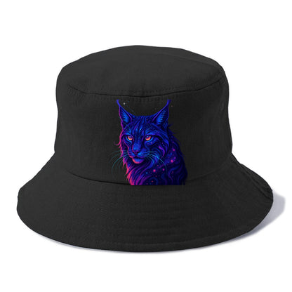 Stealthy lynx with ear tufts forming constellation patterns, nebula spots across the - Bucket Hat - Black