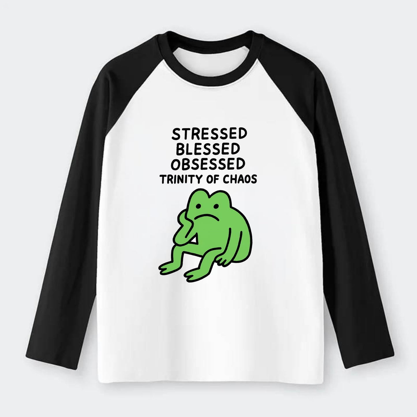 STRESSED BLESSED OBSESSED | Trinity of chaos - Raglan Long Sleeve T-Shirt - Black