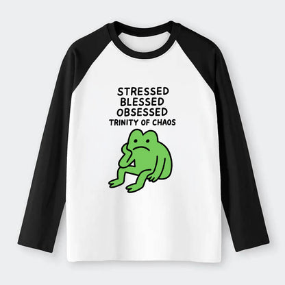 STRESSED BLESSED OBSESSED | Trinity of chaos - Raglan Long Sleeve T-Shirt - Black
