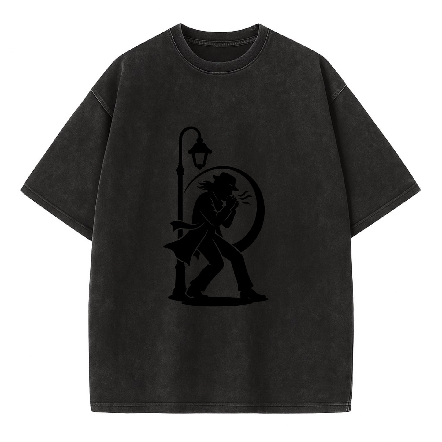 Blues harmonica player under streetlight - Vintage T-shirt - Black