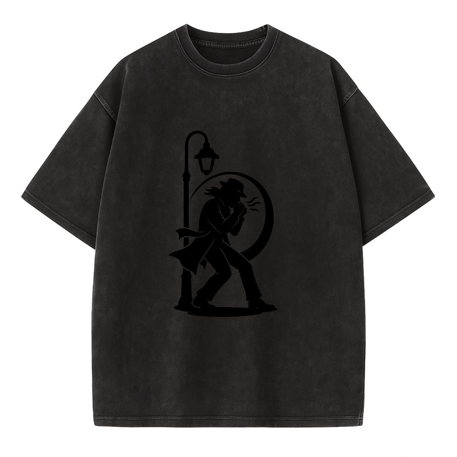 Blues harmonica player under streetlight - Vintage T-shirt - Black