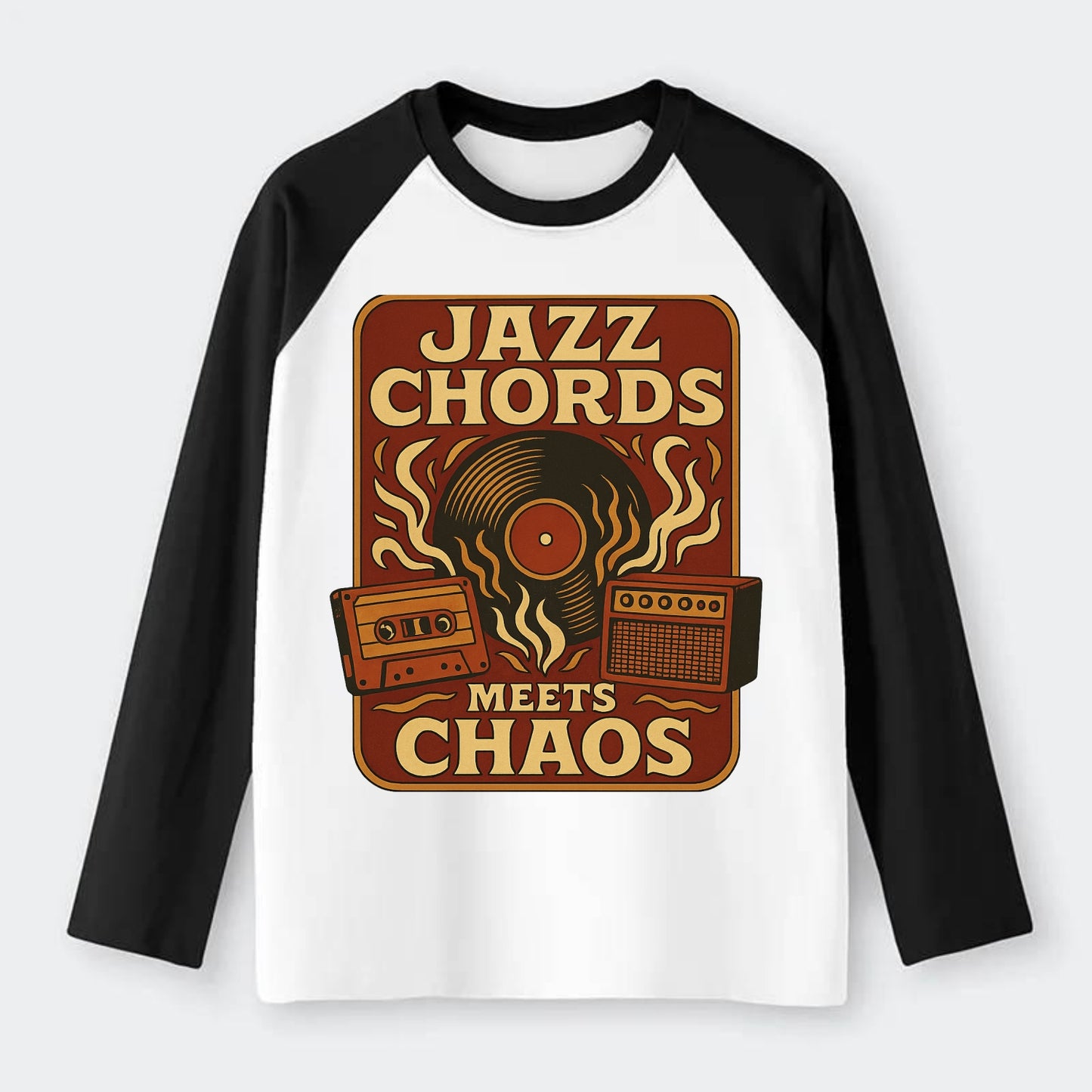 Jazz chords with hyperpop energy - "Jazz Meets Chaos" - unexpected - Raglan Long Sleeve T-Shirt - Black