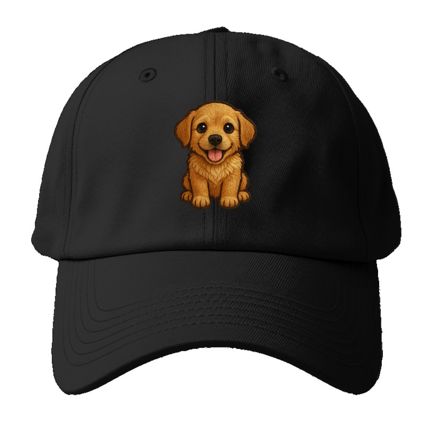 Baby Golden Retriever Puppy - fluffy golden fur, big brown eyes, pink - Baseball Cap For Big Heads - Black