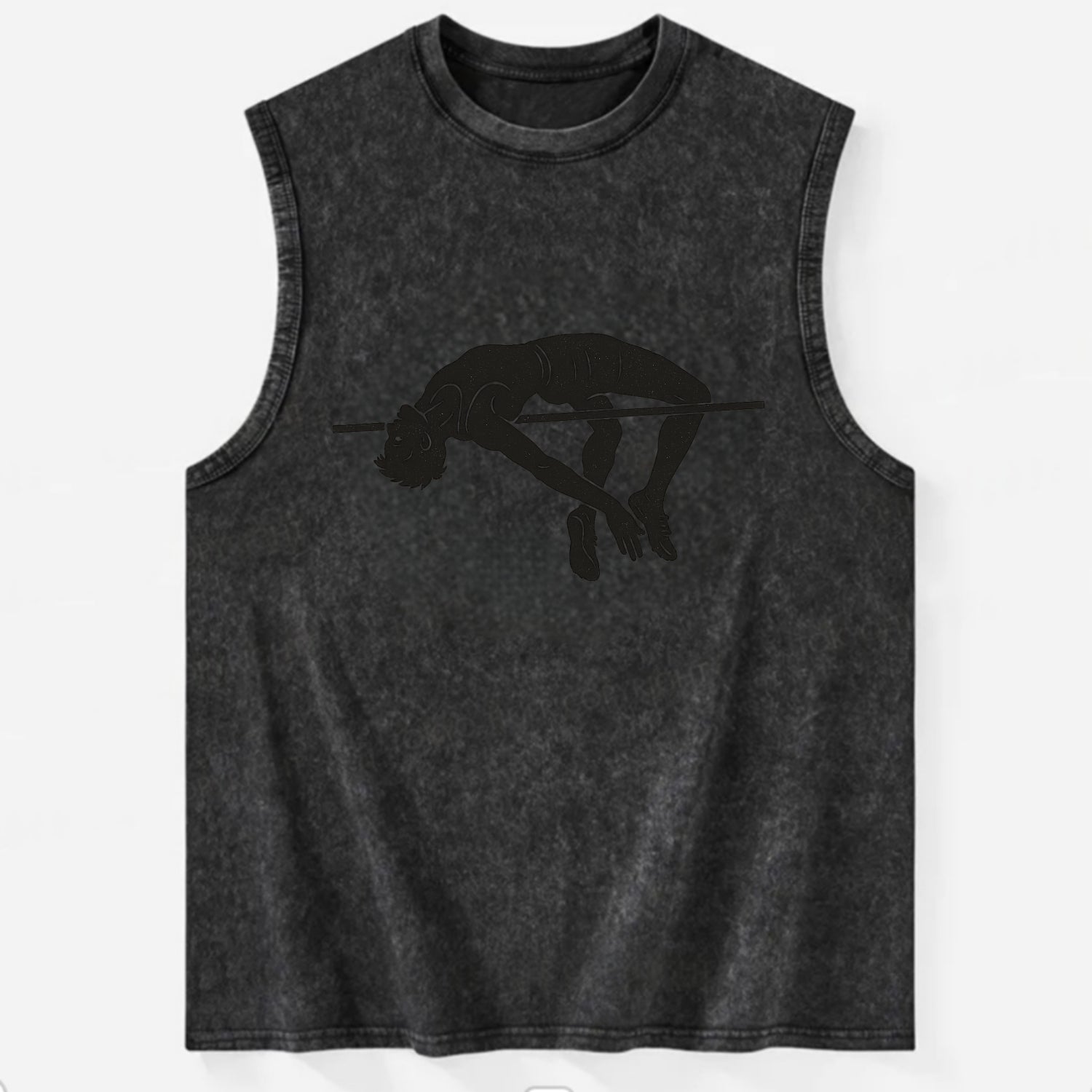 High jumper arching over bar - Vintage Washed Tank - Black