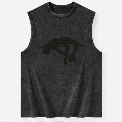 High jumper arching over bar - Vintage Washed Tank - Black