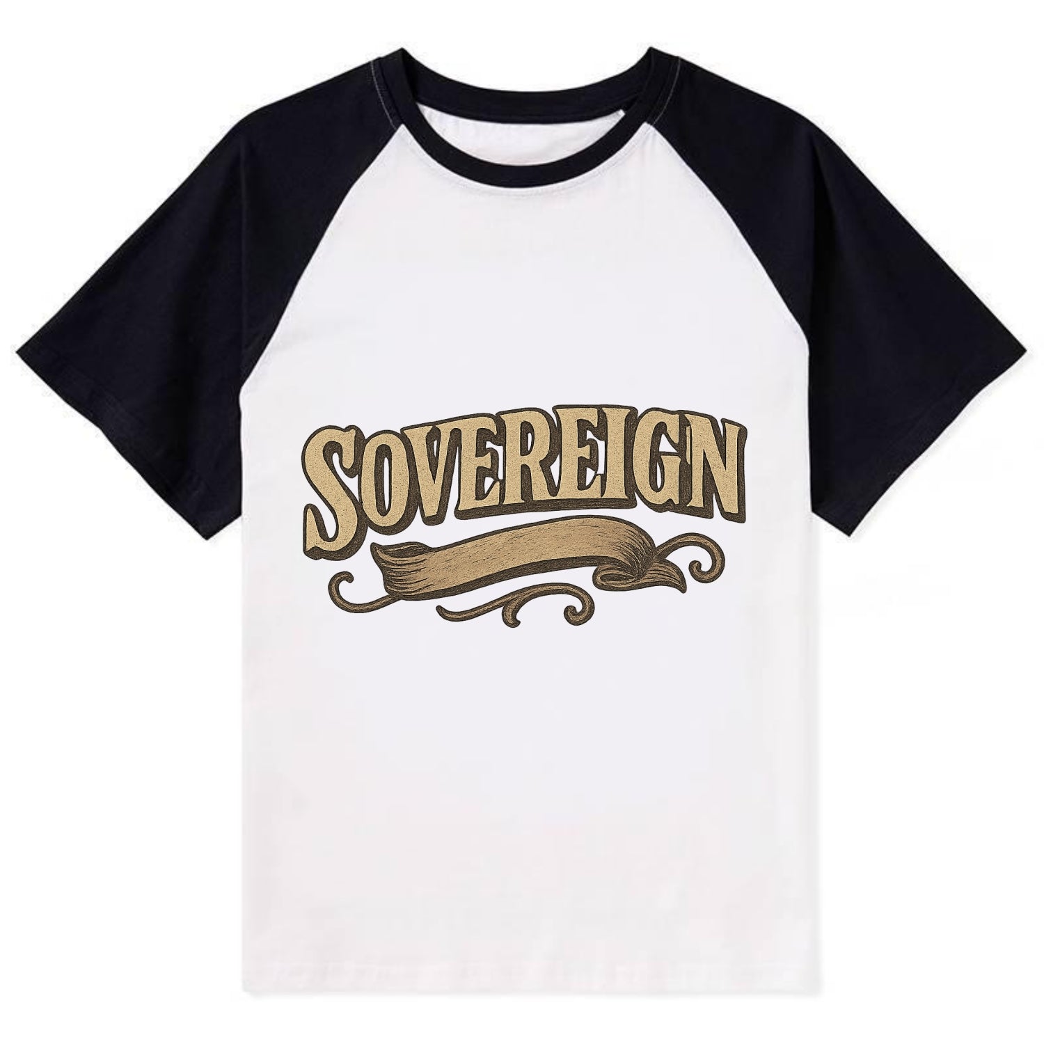 Bold typography design - "SOVEREIGN" - self-ruled, autonomous, in control - Contrast Raglan T-shirt - Black