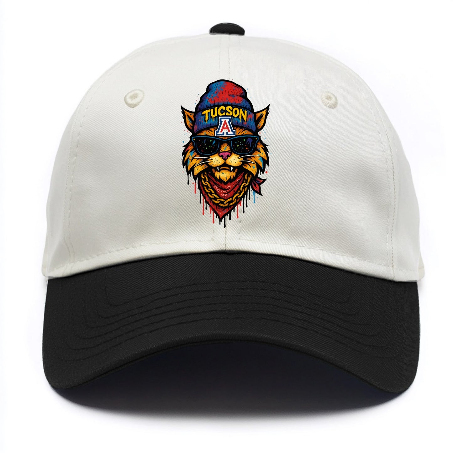 Tucson Wildcat wearing Arizona beanie with A patch - Two Tone Cap - Black