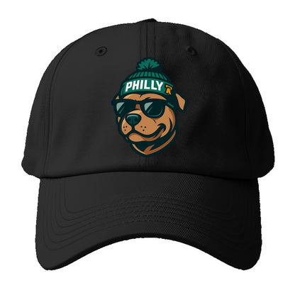 Philly Pitbull wearing Eagles beanie with Liberty Bell patch and wayfarer sunglasses - Baseball Cap - Black
