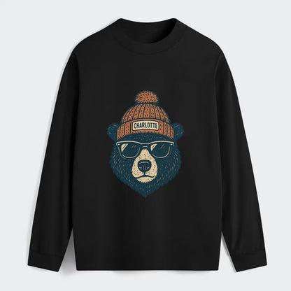 North Carolina Black Bear wearing Charlotte beanie with pom pom and - Classic Long Sleeve Shirt - Black