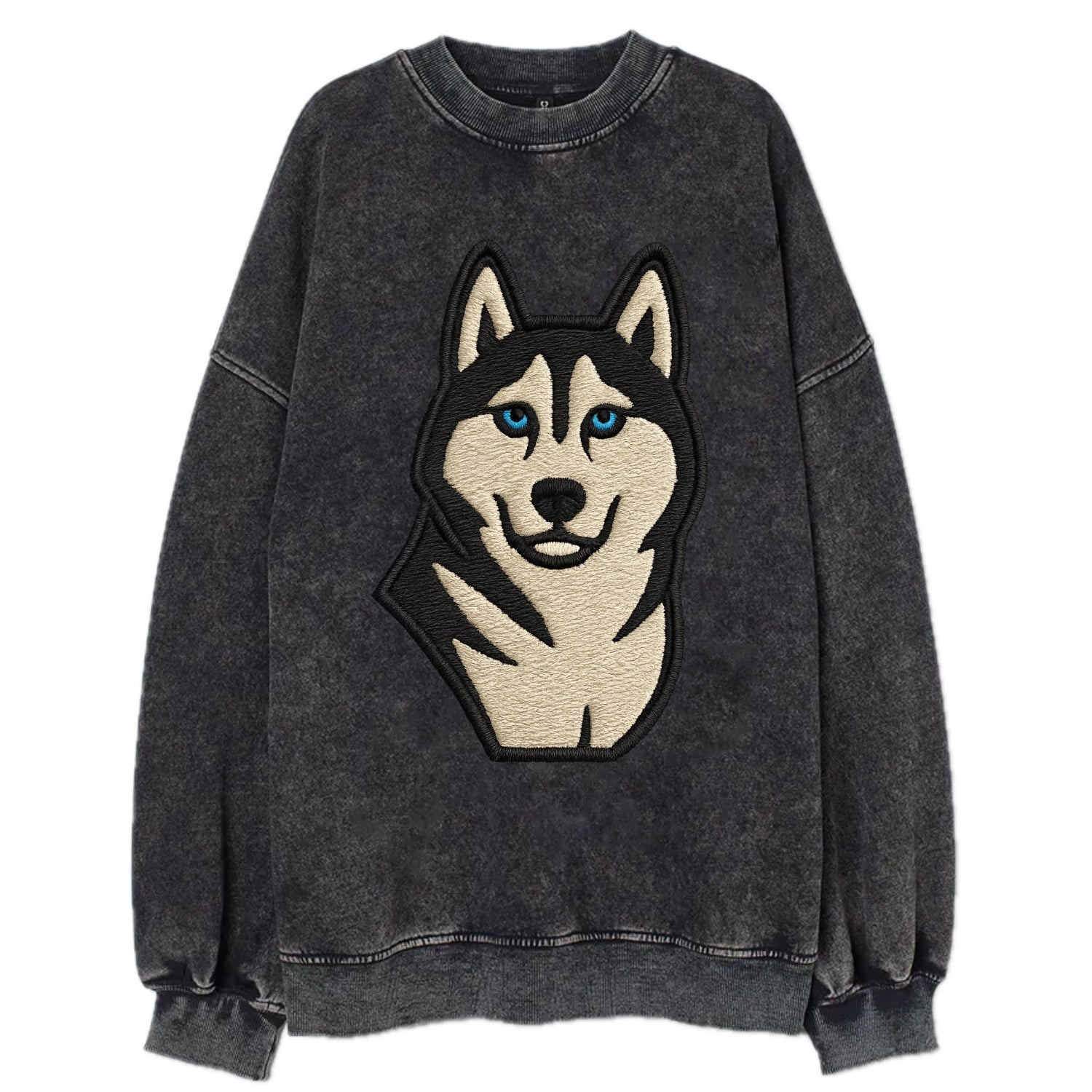 Husky - Blue eyes close-up portrait - Vi Vintage Sweatshirt - Black