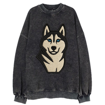 Husky - Blue eyes close-up portrait - Vi Vintage Sweatshirt - Black