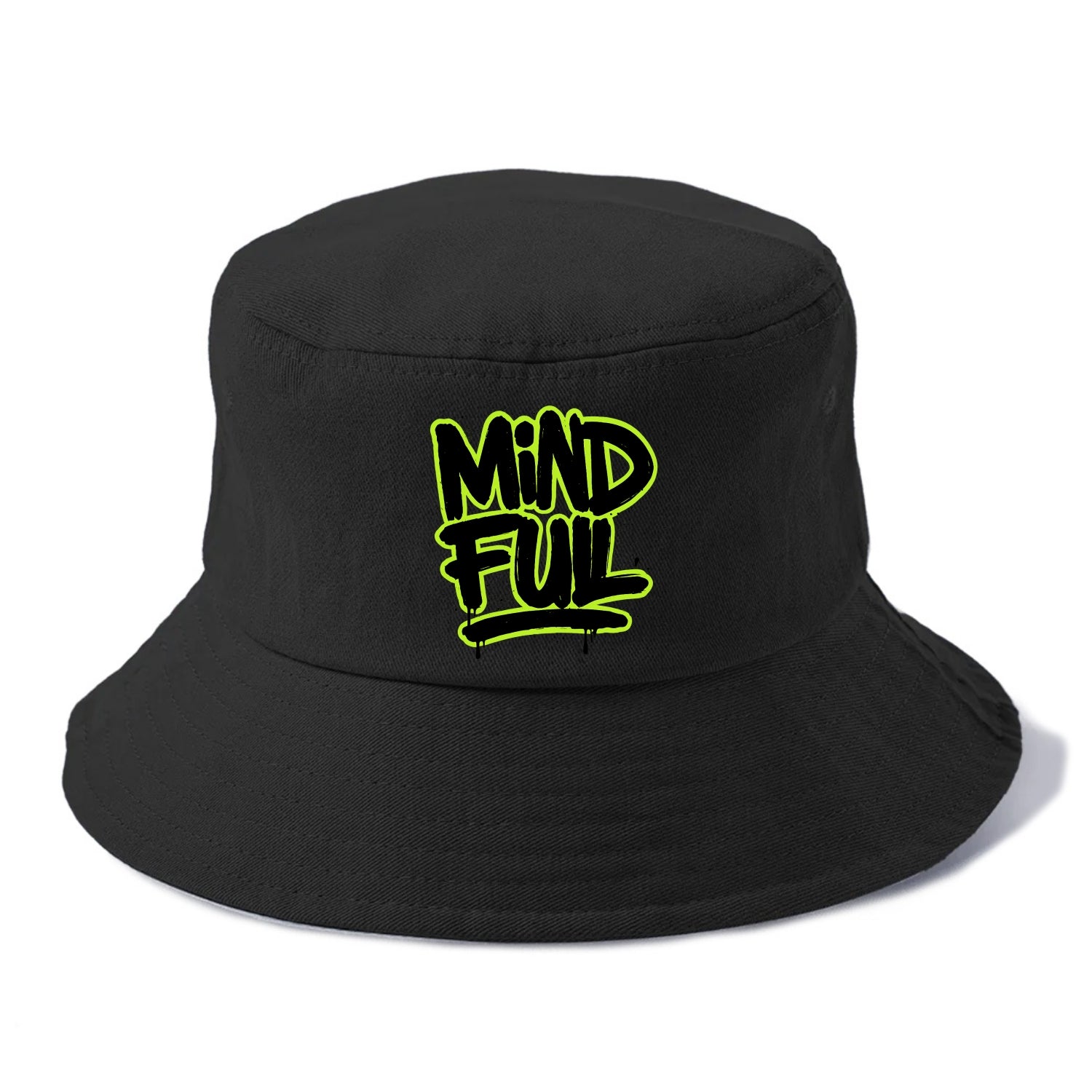 Bold typography design - "MINDFUL" - present awareness, conscious living - Bucket Hat - Black