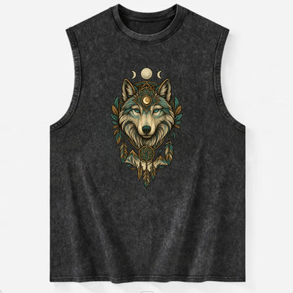 Pearl Wolf Shimmer  - Vintage Washed Tank - Black