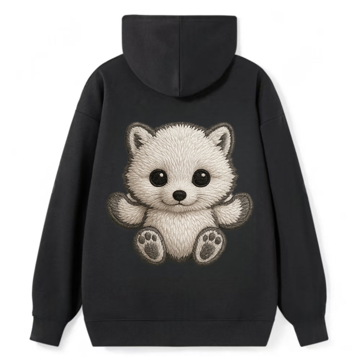 Baby Arctic Fox - white fluffy, tiny black nose, bright curious eyes, - Classic Pullover Hoodie - Black