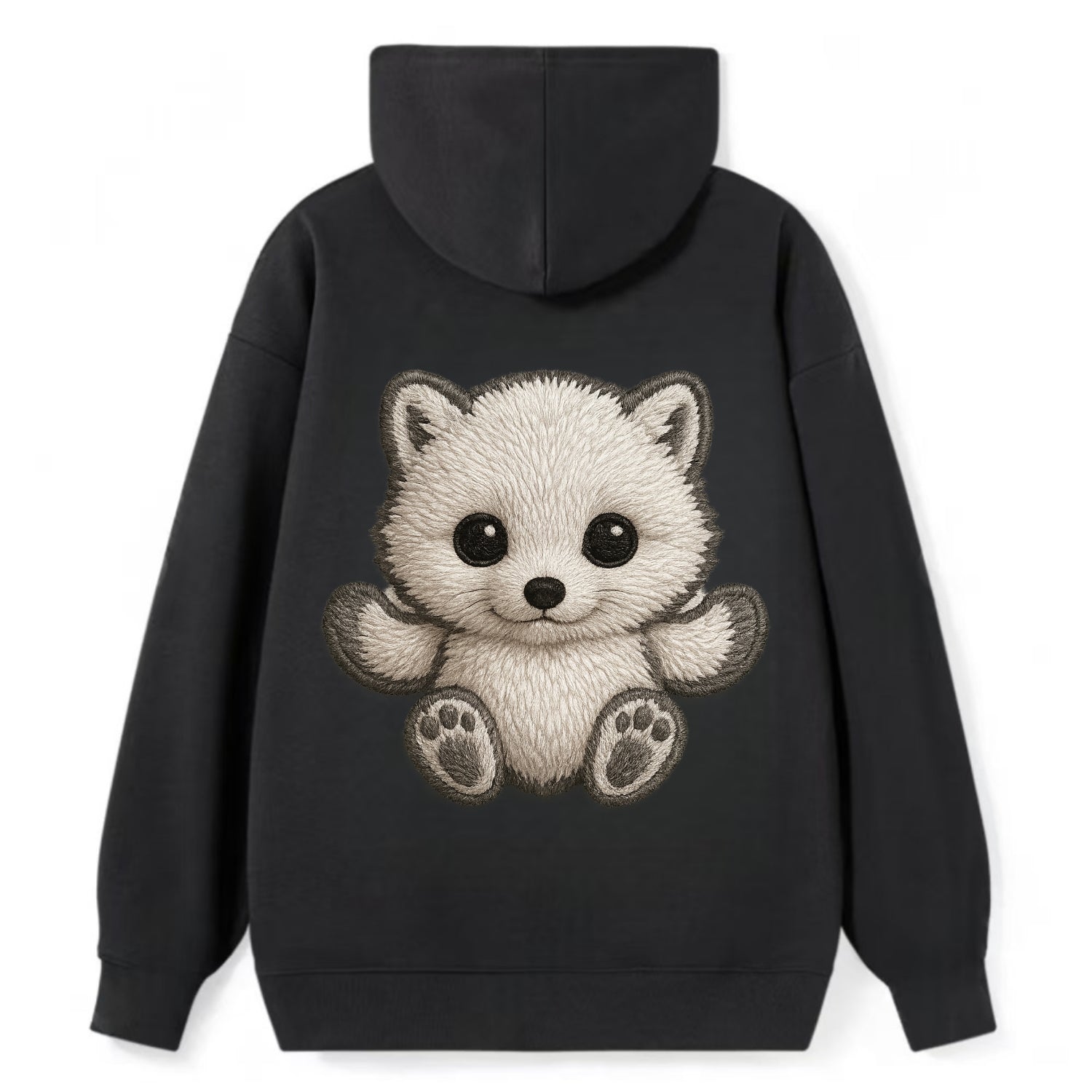 Baby Arctic Fox - white fluffy, tiny black nose, bright curious eyes, - Classic Pullover Hoodie - Black