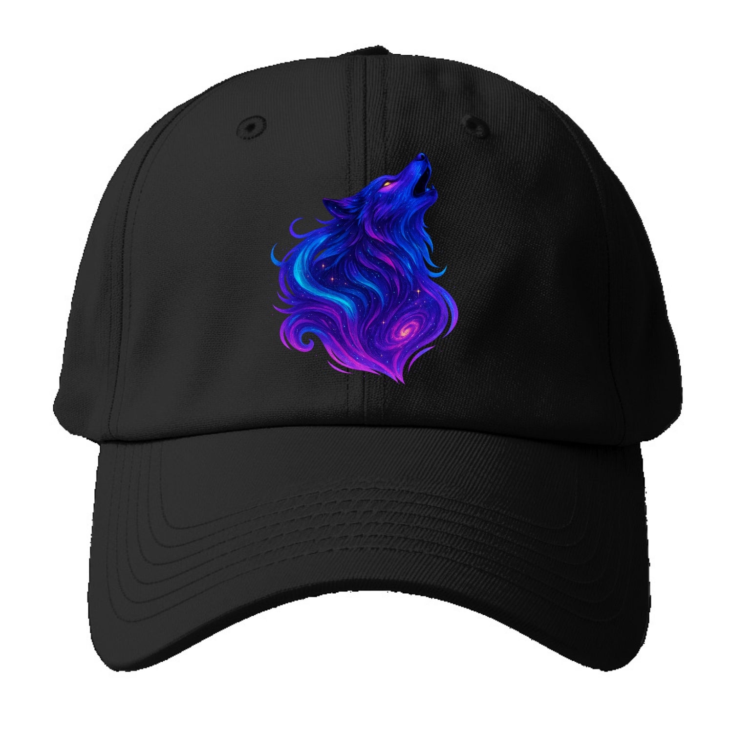 Noble wolf with flowing fur that transforms into aurora borealis - Baseball Cap For Big Heads - Black