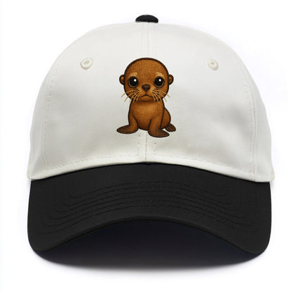 Baby California Sea Lion - golden brown, large expressive eyes, whiskers, - Two Tone Cap - Black