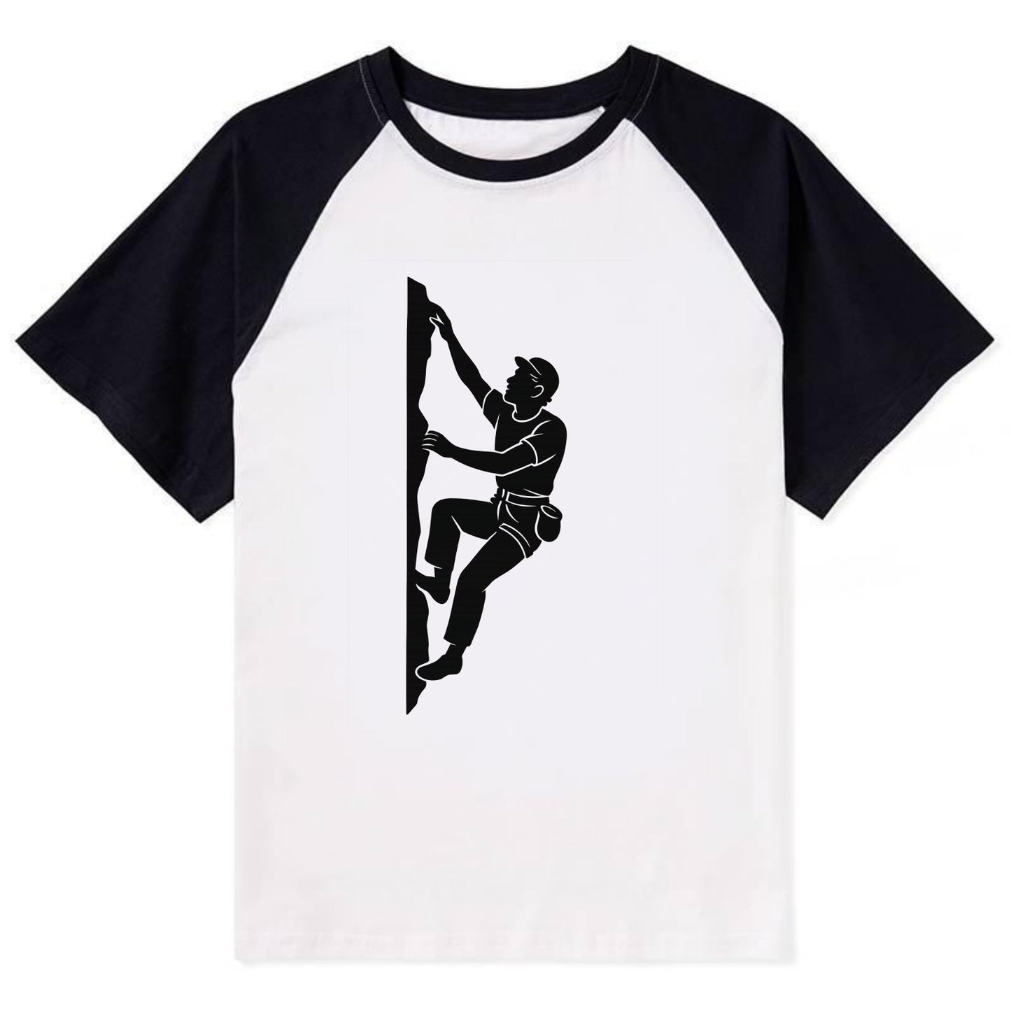Rock climber reaching for the next hold - Contrast Raglan T-shirt - Black