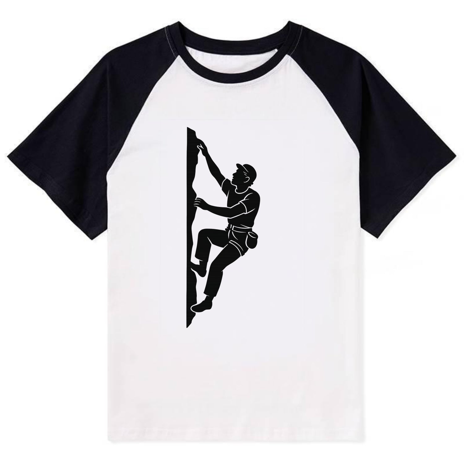 Rock climber reaching for the next hold - Contrast Raglan T-shirt - Black