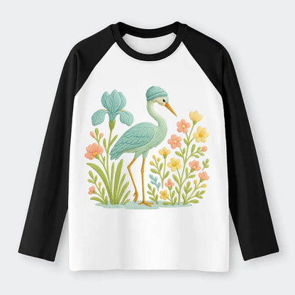 Mint Crane - Raglan Long Sleeve T-Shirt - Black