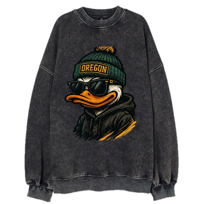 Eugene Duck wearing Oregon beanie with O patch - Vintage Sweatshirt - Black