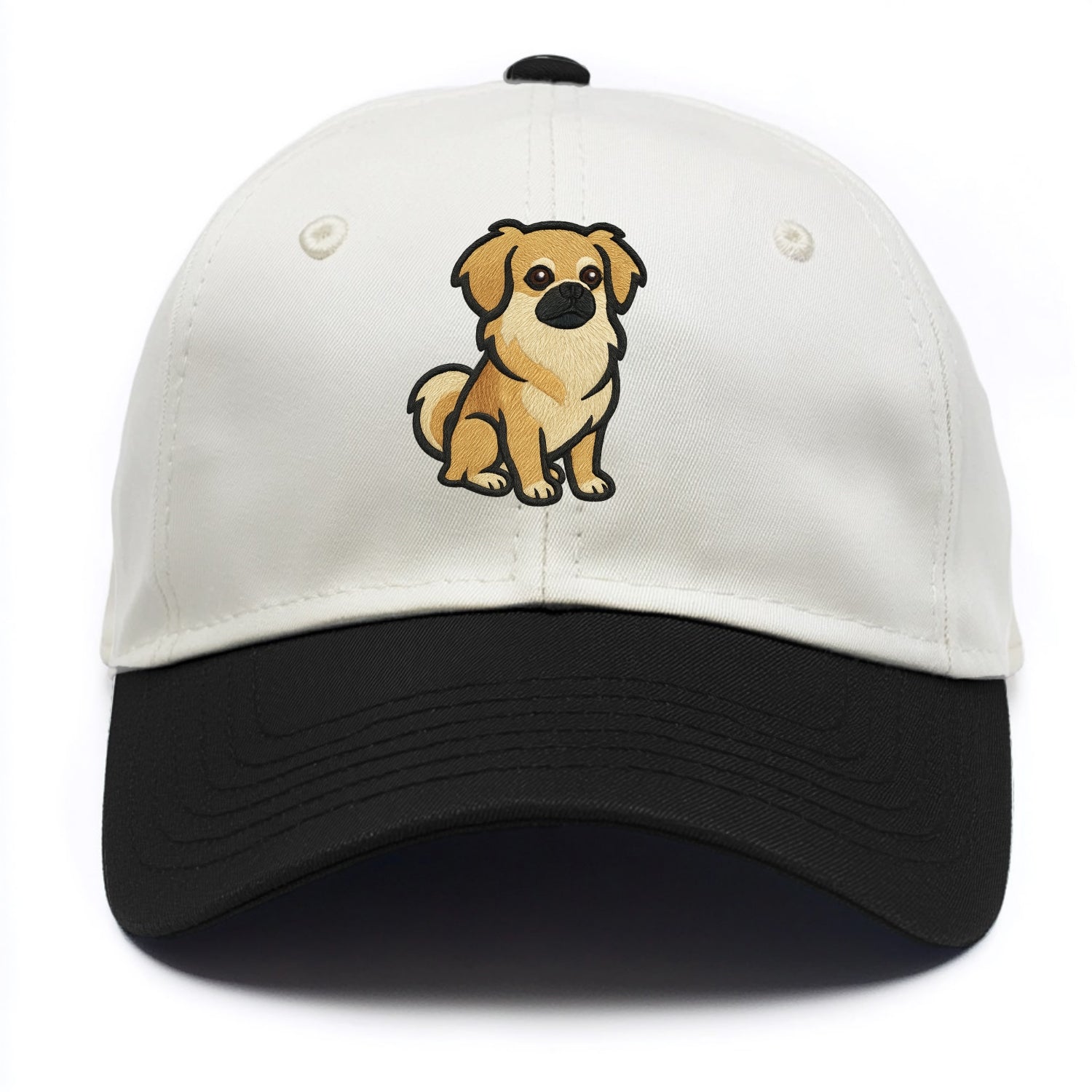 Tibetan Spaniel - Fawn small dog embroidered design - Two Tone Cap - Black