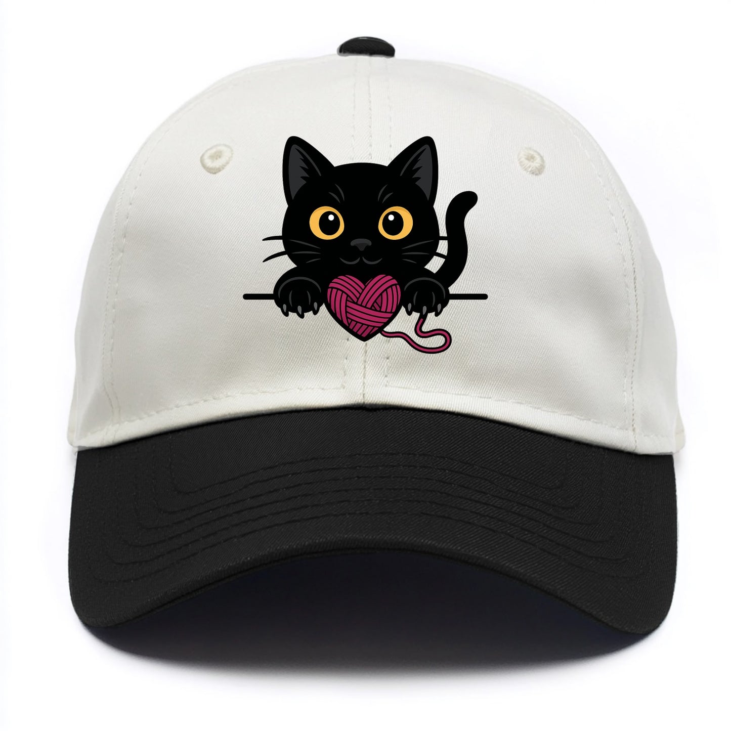 Midnight the black cat stretching tall with claws gently hooked over the edge. - Two Tone Cap - Black