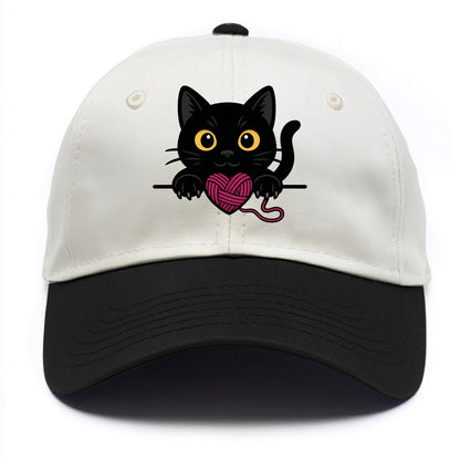 Midnight the black cat stretching tall with claws gently hooked over the edge. - Two Tone Cap - Black