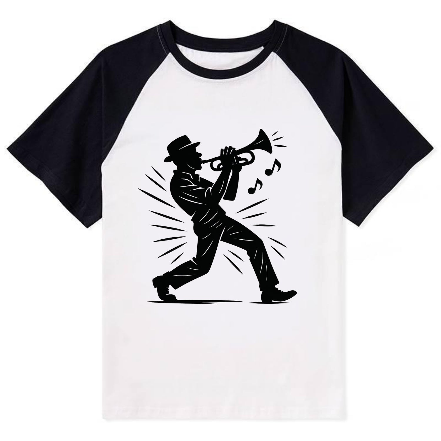 New Orleans jazz musician street corner - Contrast Raglan T-shirt - Black