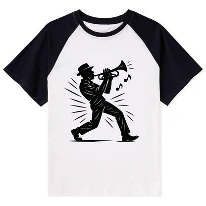 New Orleans jazz musician street corner - Contrast Raglan T-shirt - Black