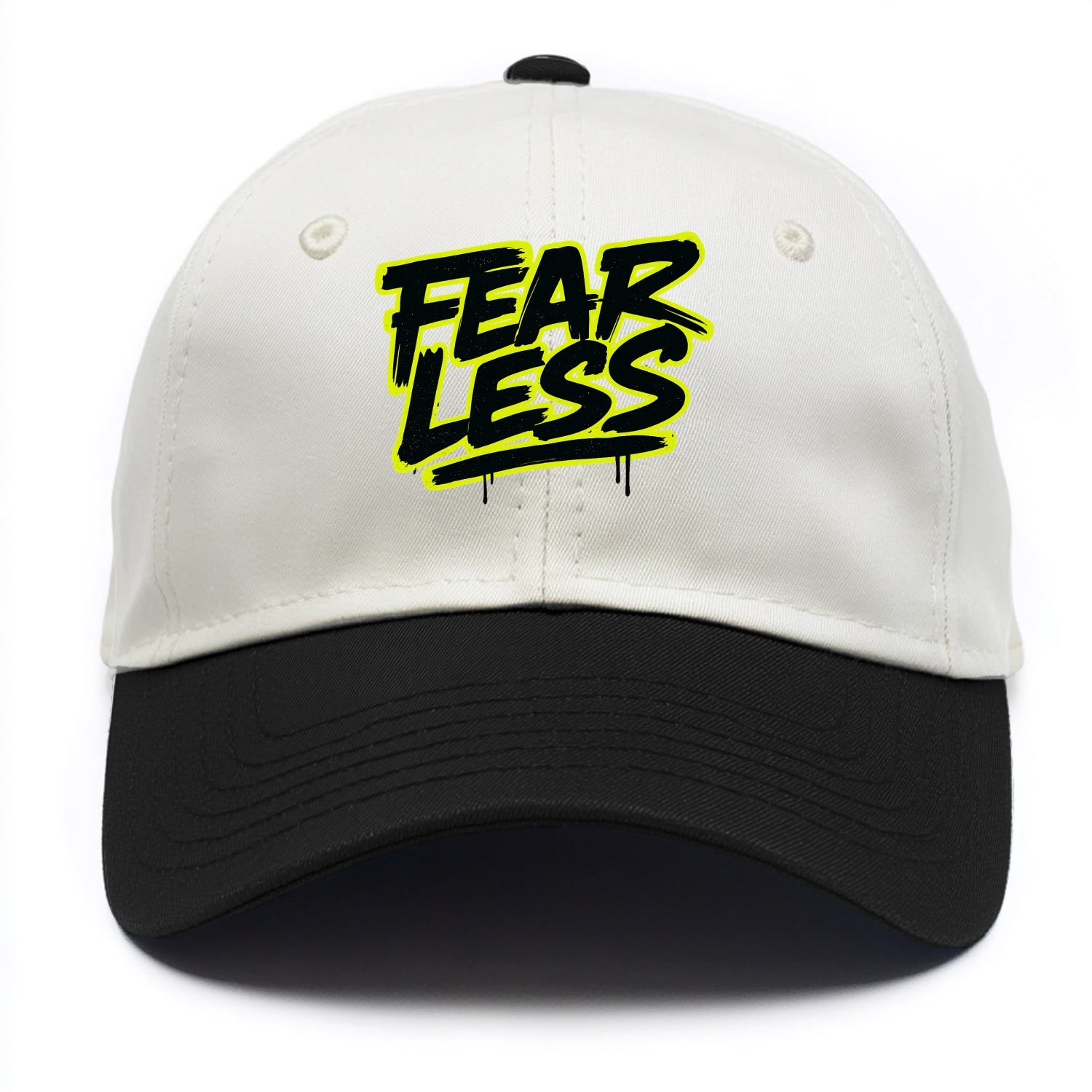 Bold typography design - "FEARLESS" - courage, bravery, facing challenges head on - Two Tone Cap - Black
