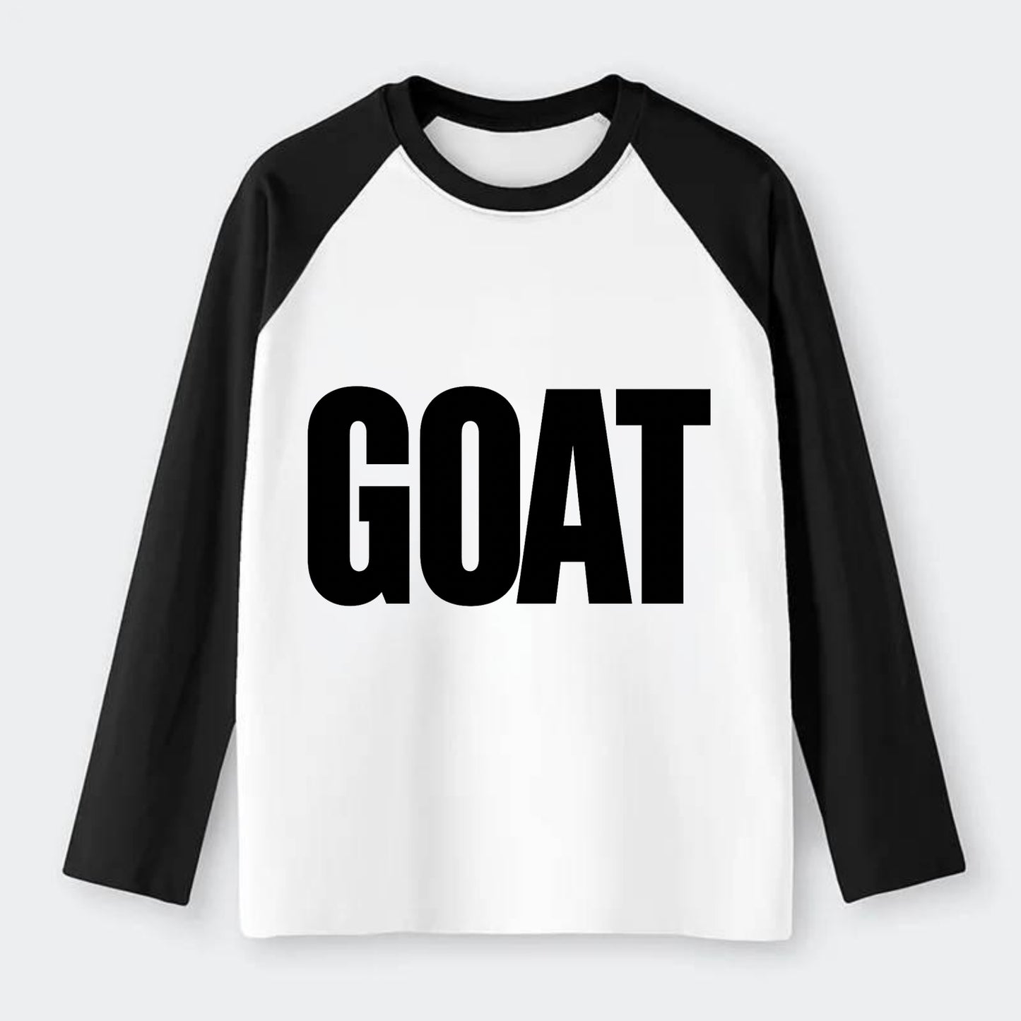 Bold typography design - "GOAT" - greatest of all time - Raglan Long Sleeve T-Shirt - Black