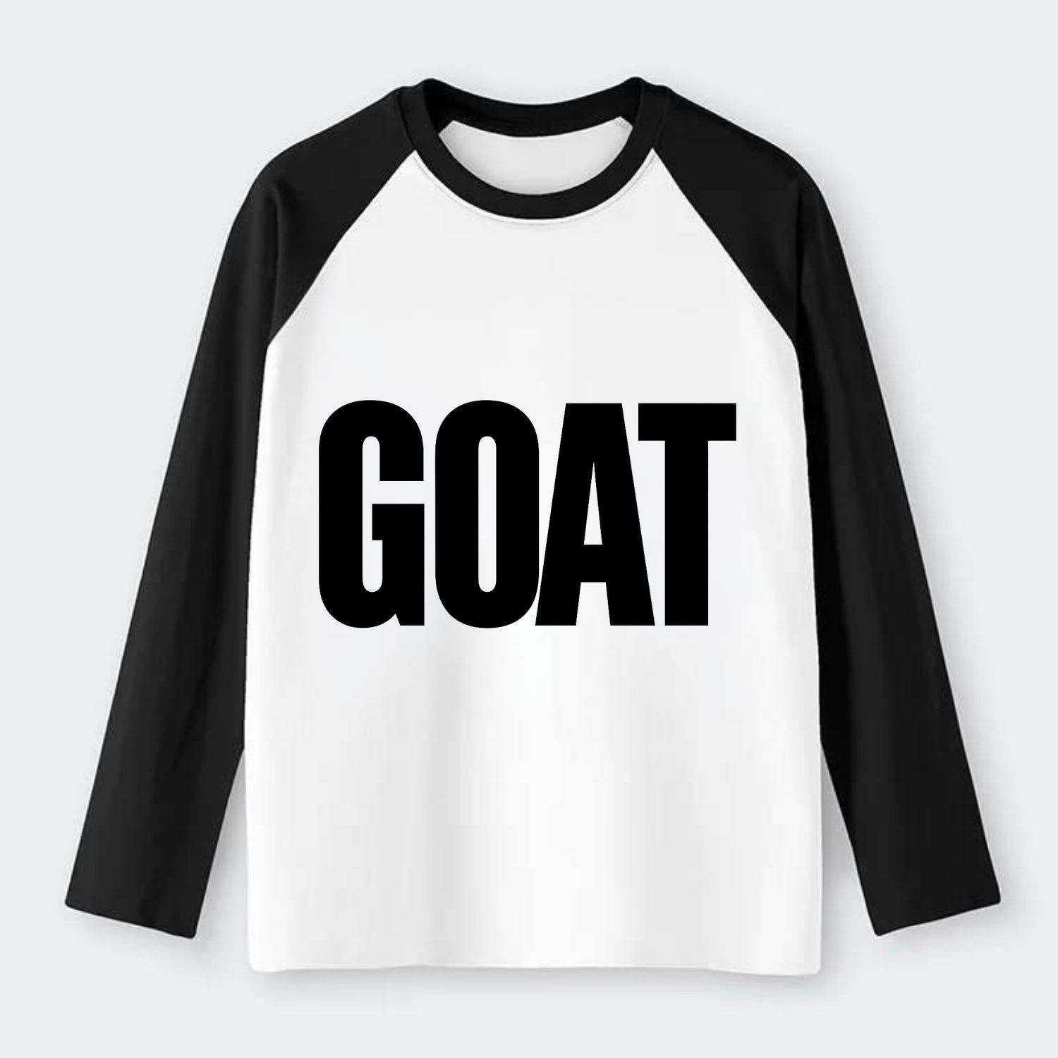 Bold typography design - "GOAT" - greatest of all time - Raglan Long Sleeve T-Shirt - Black