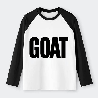 Bold typography design - "GOAT" - greatest of all time - Raglan Long Sleeve T-Shirt - Black