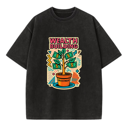 Money tree growing from investment pot - financial independence journey, wealth - Vintage T-shirt - Black
