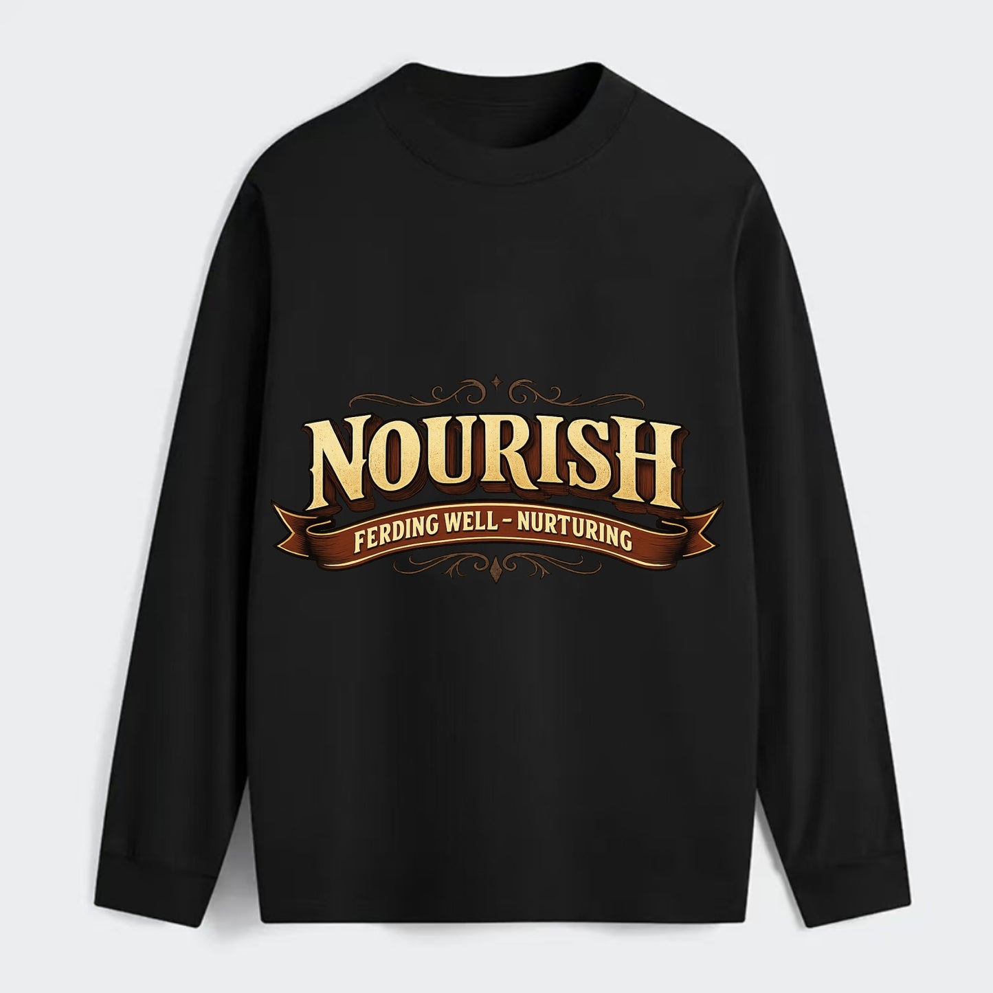Bold typography design - "NOURISH" - feeding well, nurturing - Classic Long Sleeve Shirt - Black
