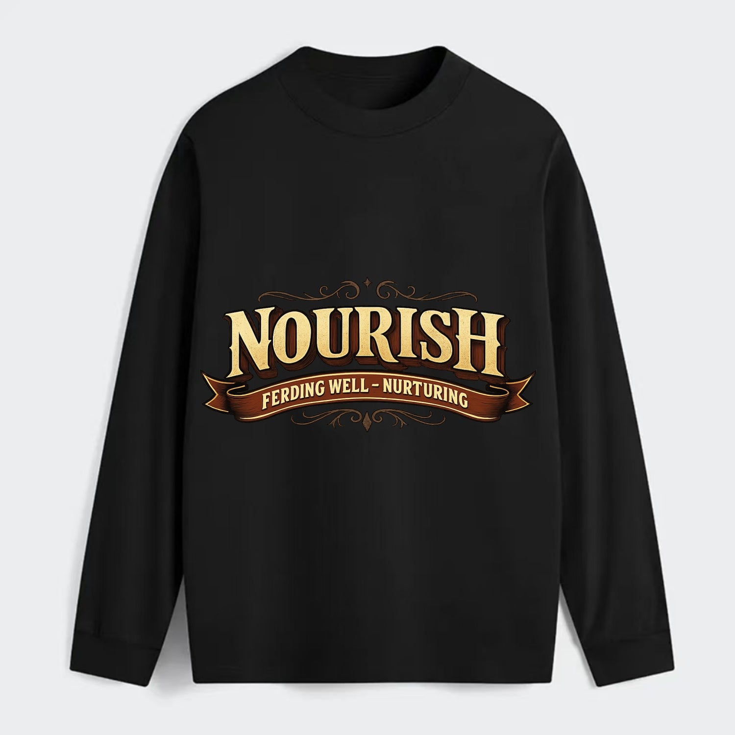 Bold typography design - "NOURISH" - feeding well, nurturing - Classic Long Sleeve Shirt - Black