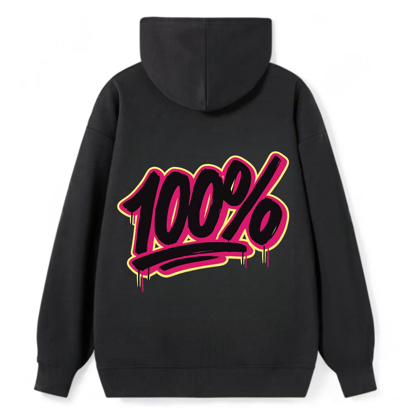 Bold typography design - "100%" - all in, fully committed - Classic Pullover Hoodie - Black