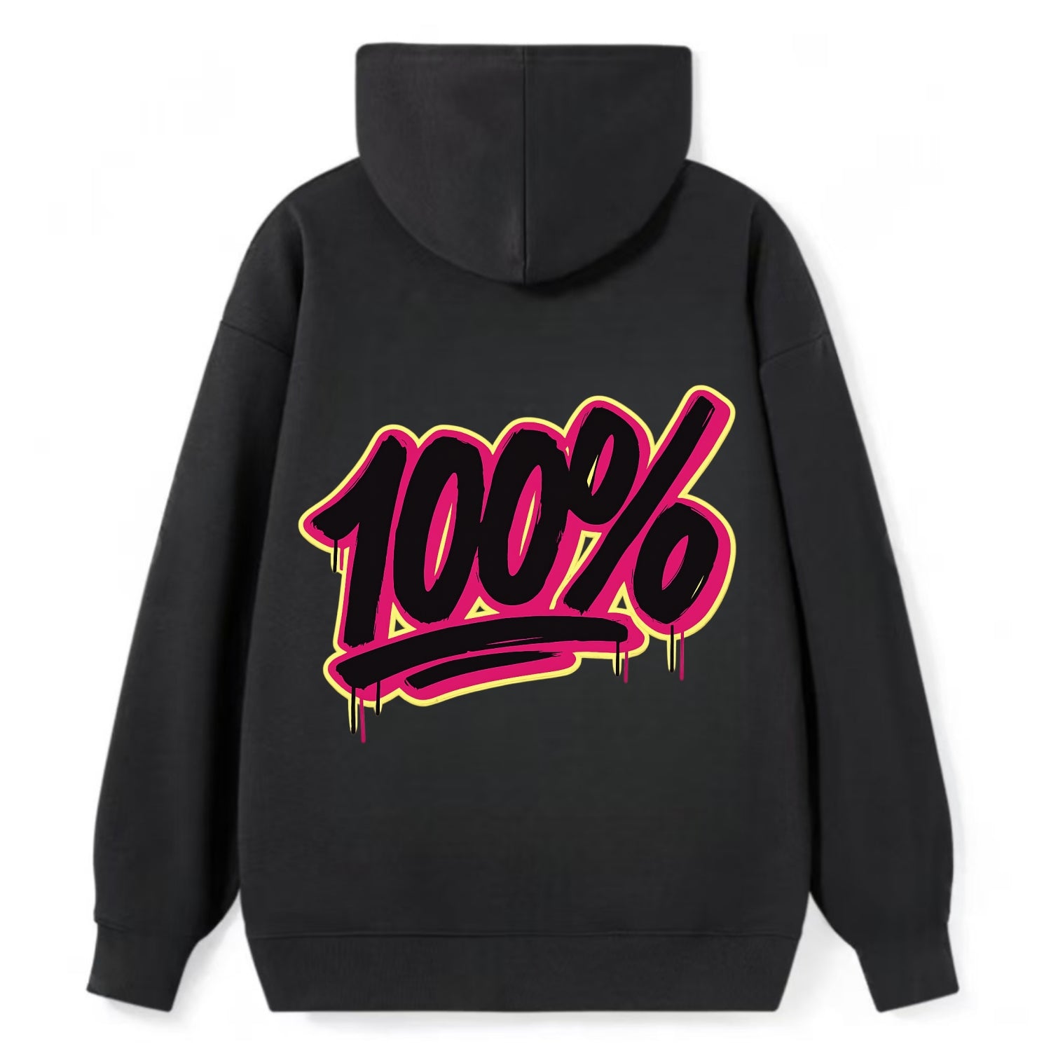 Bold typography design - "100%" - all in, fully committed - Classic Pullover Hoodie - Black