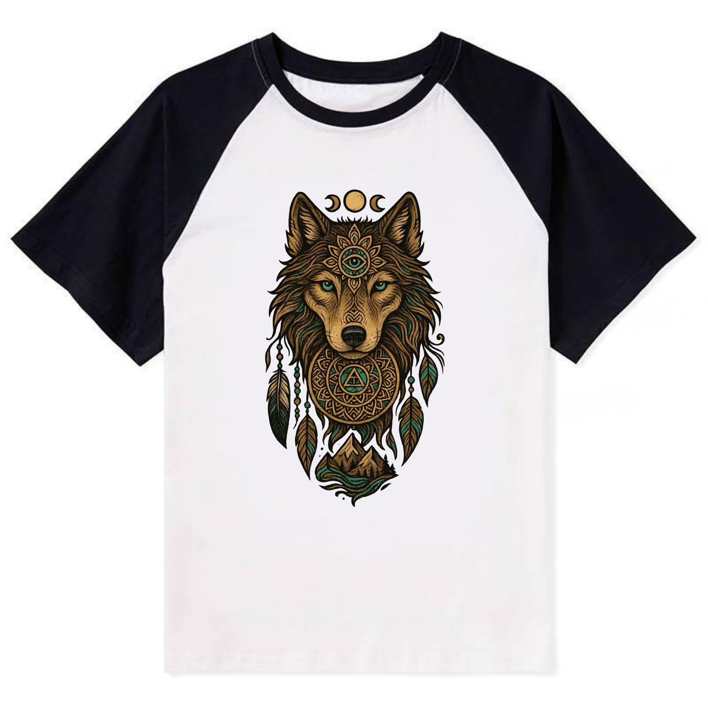Tattoo Wolf Flash  - Contrast Raglan T-shirt - Black