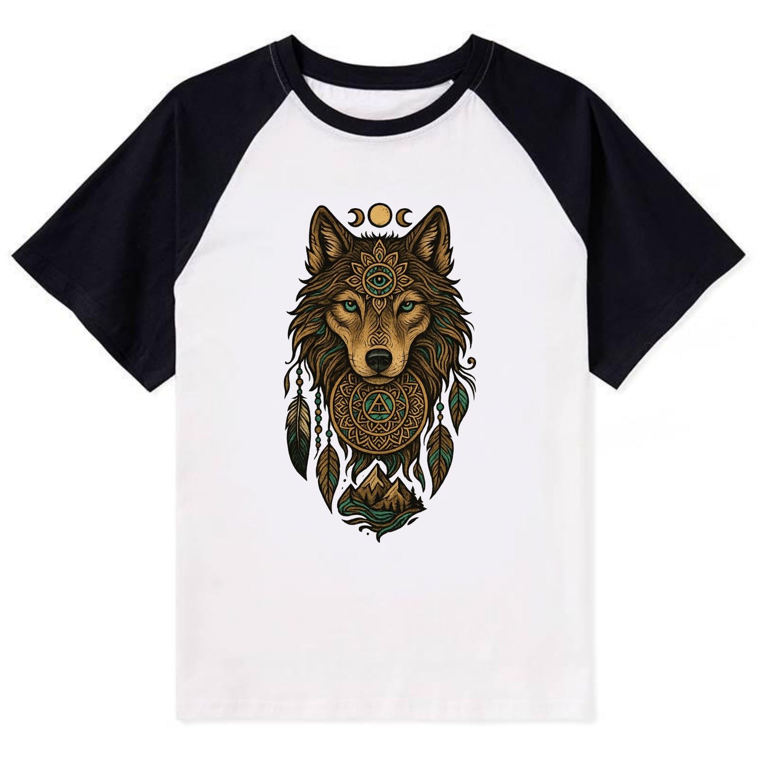 Tattoo Wolf Flash  - Contrast Raglan T-shirt - Black