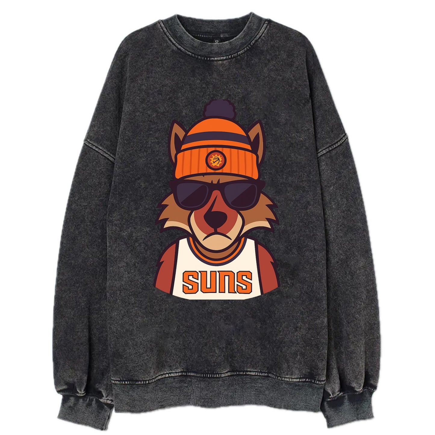 Arizona Coyote wearing Suns beanie with desert sun patch and wayfarer - Vintage Sweatshirt - Black