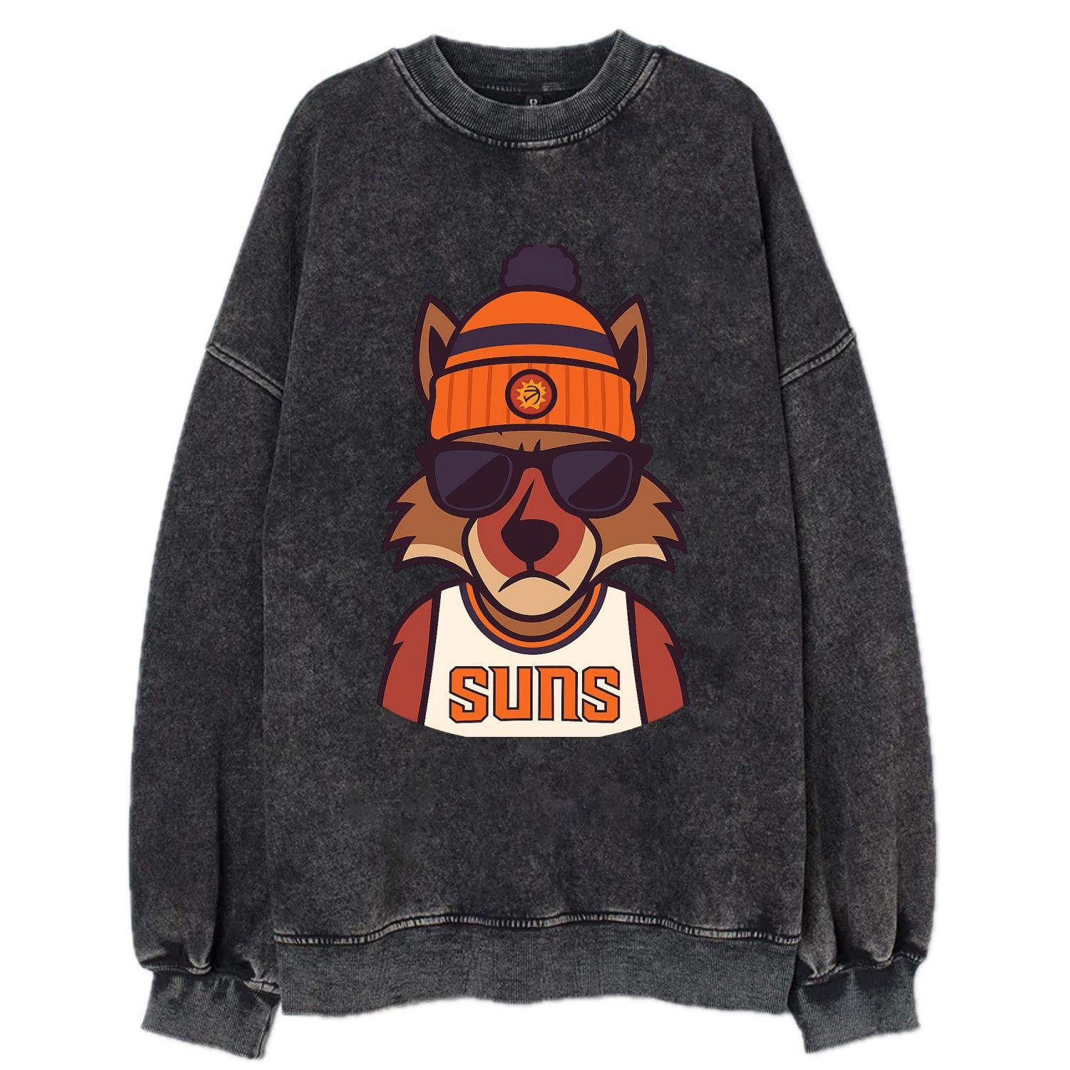 Arizona Coyote wearing Suns beanie with desert sun patch and wayfarer - Vintage Sweatshirt - Black