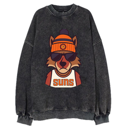 Arizona Coyote wearing Suns beanie with desert sun patch and wayfarer - Vintage Sweatshirt - Black