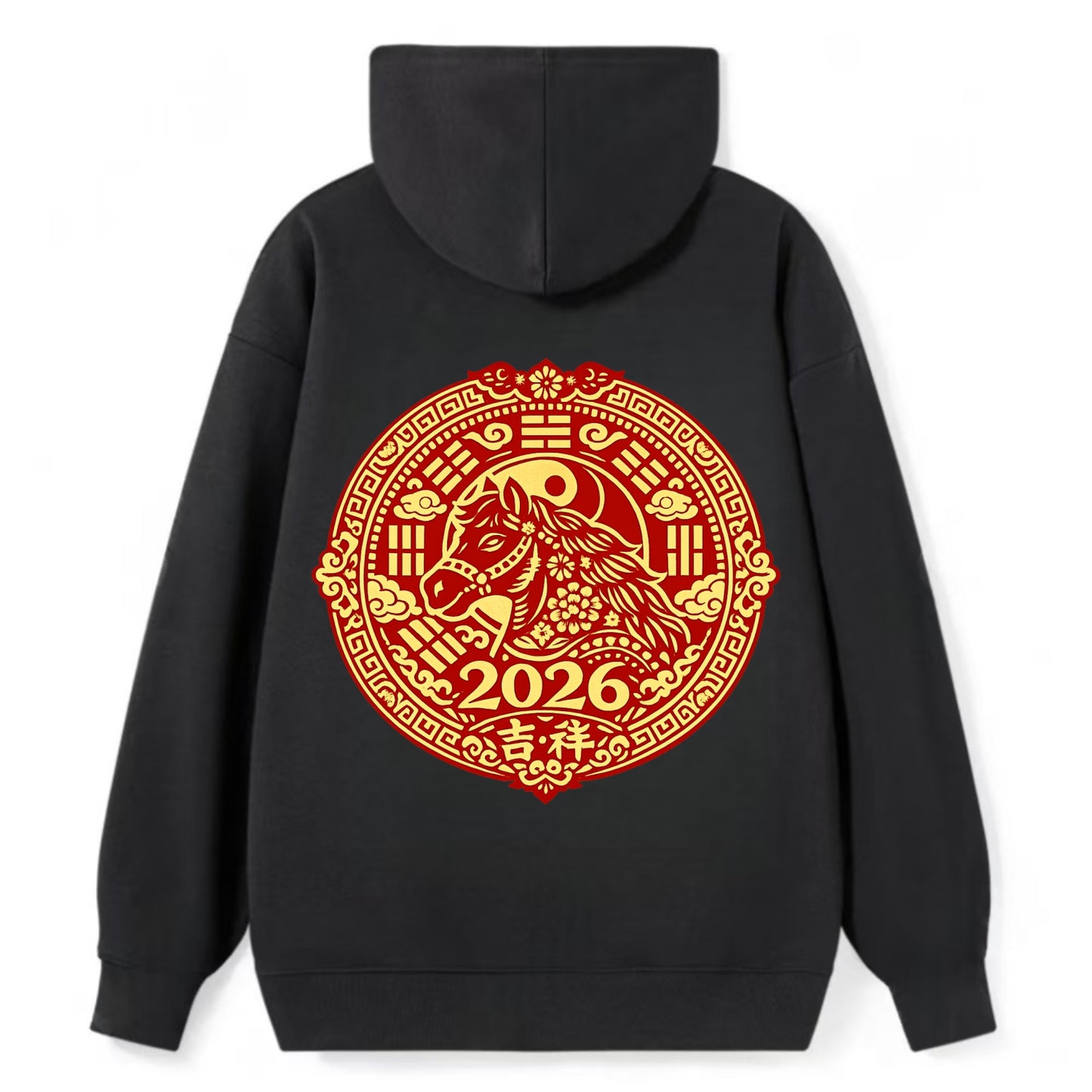 LUCKY HORSE MEDALLION | Circular medallion with horse profile | Intricate - Classic Pullover Hoodie - Black