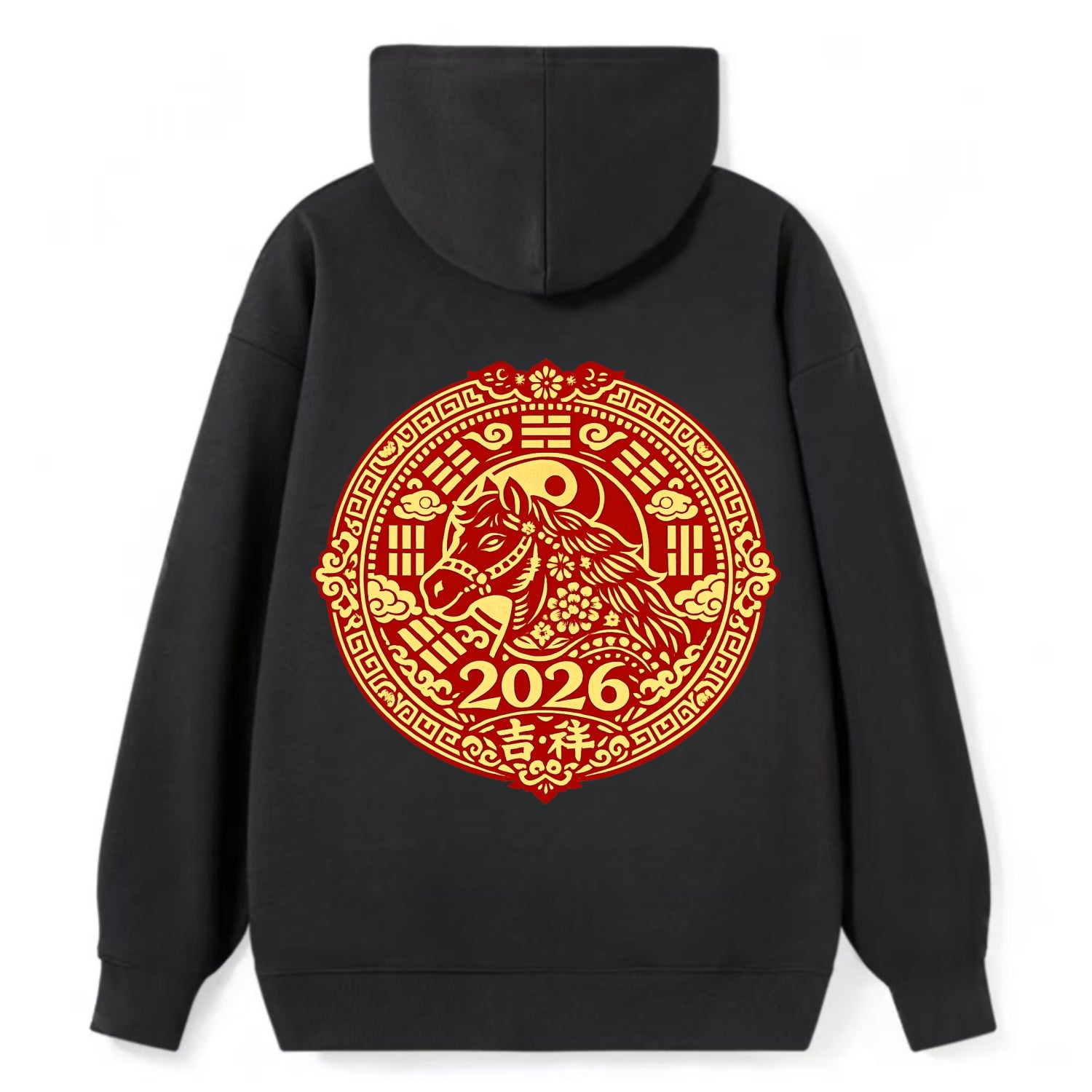 LUCKY HORSE MEDALLION | Circular medallion with horse profile | Intricate - Classic Pullover Hoodie - Black