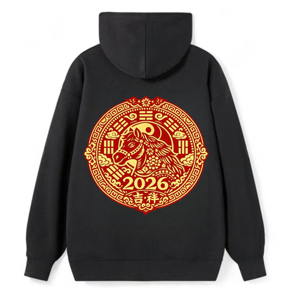 LUCKY HORSE MEDALLION | Circular medallion with horse profile | Intricate - Classic Pullover Hoodie - Black