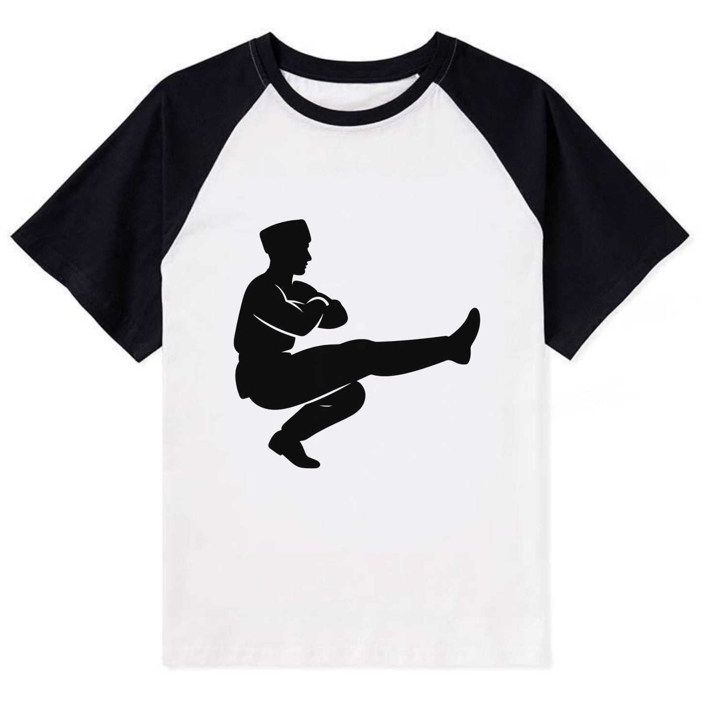 Russian Cossack dancer squat kick - Contrast Raglan T-shirt - Black